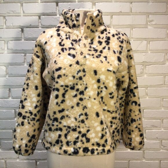 Loft Outlet Cozy Up Sherpa Quarter Button Jacket Cheetah Small Petite - Picture 1 of 5